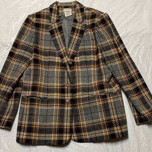 White Stag Vintage Wool Brown Plaid Blazer Jacket Dark Academia Preppy Size 16